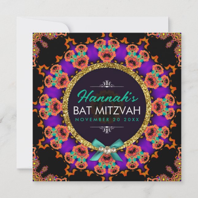 Colourful Purple Orange Bat Mitzvah Invitation (Front)