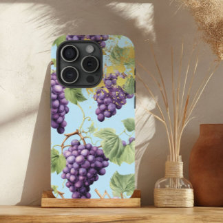 Colourful Purple, Pastel Blue and Gold Grape Vine iPhone 15 Case