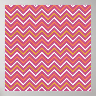 Colourful Purple Peach Orange White Chevron Poster