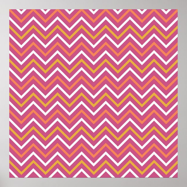 Colourful Purple Peach Orange White Chevron Poster (Front)