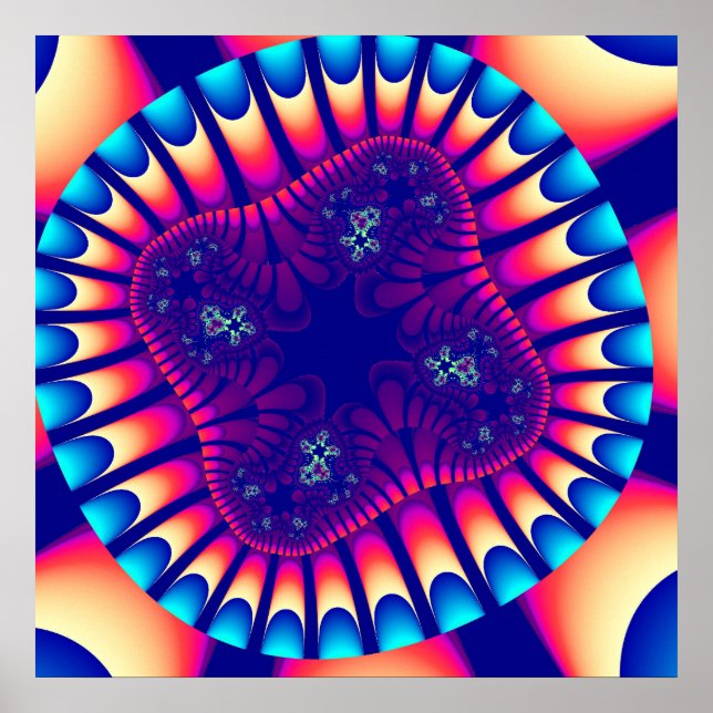 Colourful Purple, Pink and Light Blue Fractal Poster (Front)