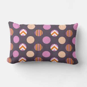 Colourful Purple, Pink & Orange Polka Dot Pattern Lumbar Pillow
