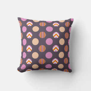 Colourful Purple, Pink & Orange Polka Dot Pattern Throw Pillow