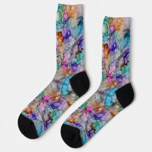 Colourful purple, teal, blue orange abstract  socks