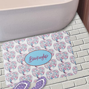 Colourful Purple & Teal Tree Heart Custom Bath Mat