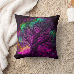 Colourful Purple Tree Stars Universe Artwork Throw Pillow