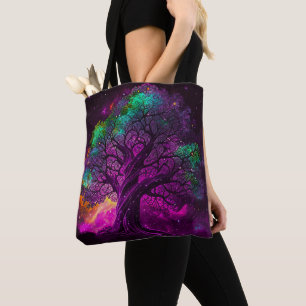 Colourful Purple Tree Stars Universe Artwork Tote Bag