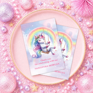 Colourful Purple Unicorn Girl Birthday Thank You C Card