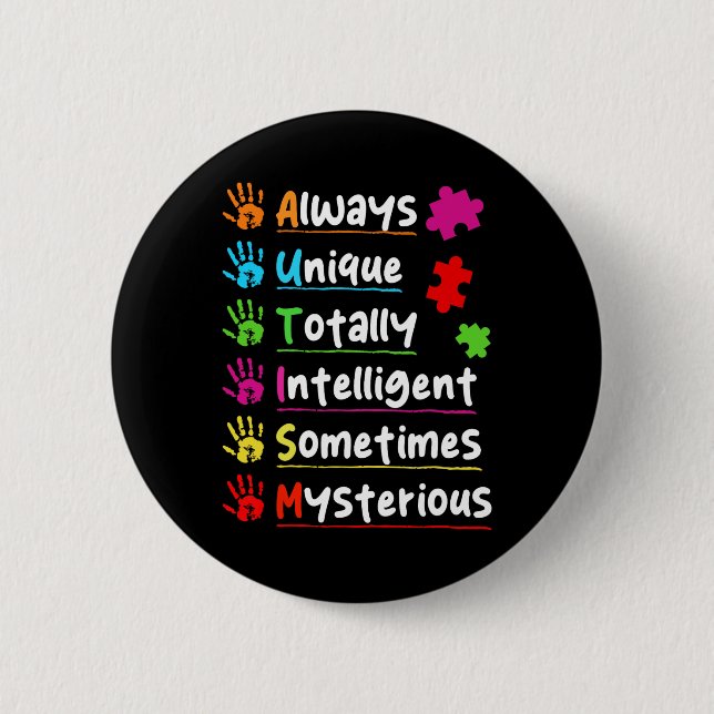 Colourful Puzzle Autism Awareness Totally Intellig 2 Inch Round Button (Front)