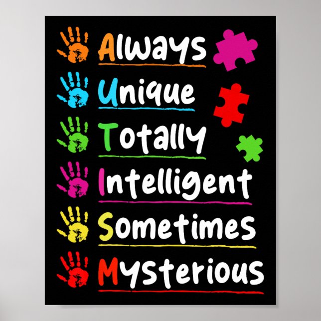 Colourful Puzzle Autism Awareness Totally Intellig Poster (Front)