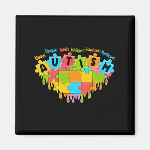Colourful Puzzle Heart Love Retro Autism Awareness Magnet