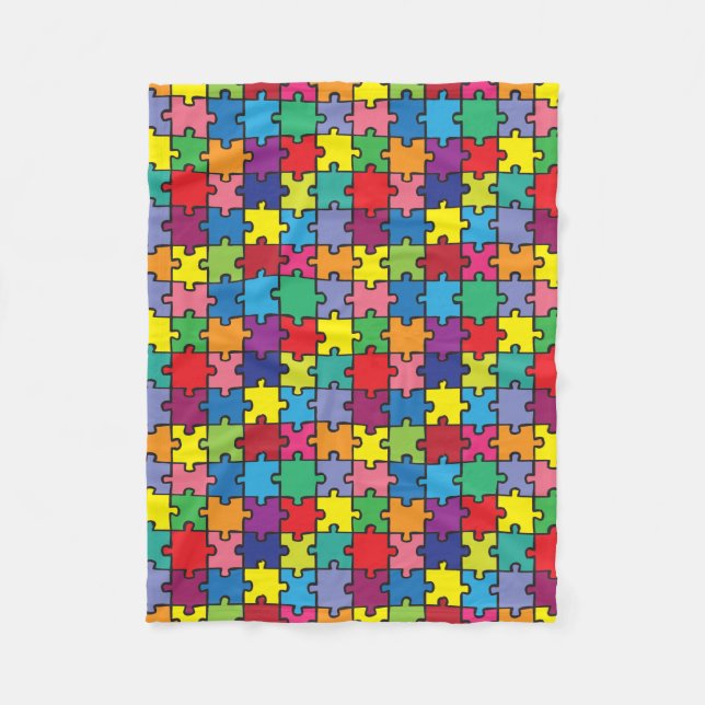 Colourful Puzzle Pattern Autism Awareness Fleece Blanket (Front)