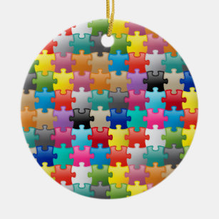 Colourful puzzle pattern ceramic ornament