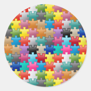 Colourful puzzle pattern classic round sticker