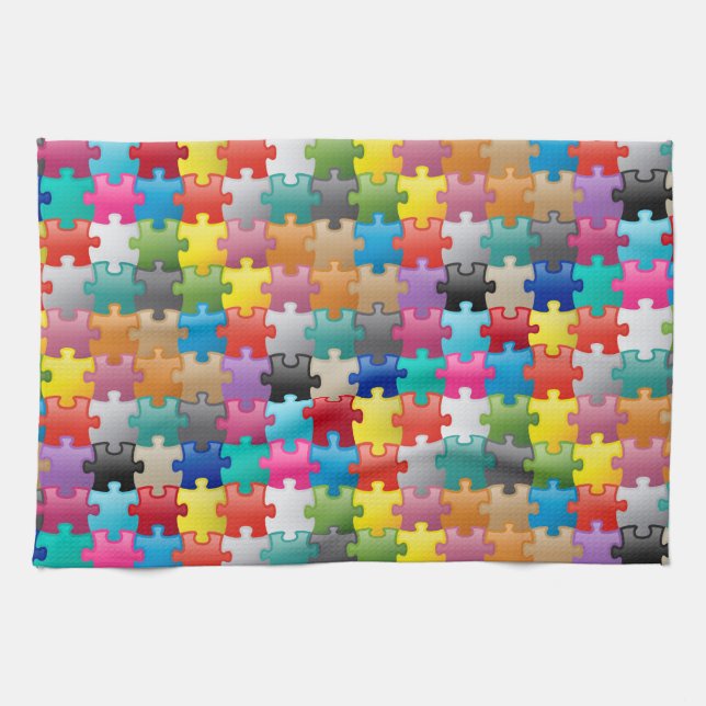 Colourful puzzle pattern kitchen towel (Horizontal)