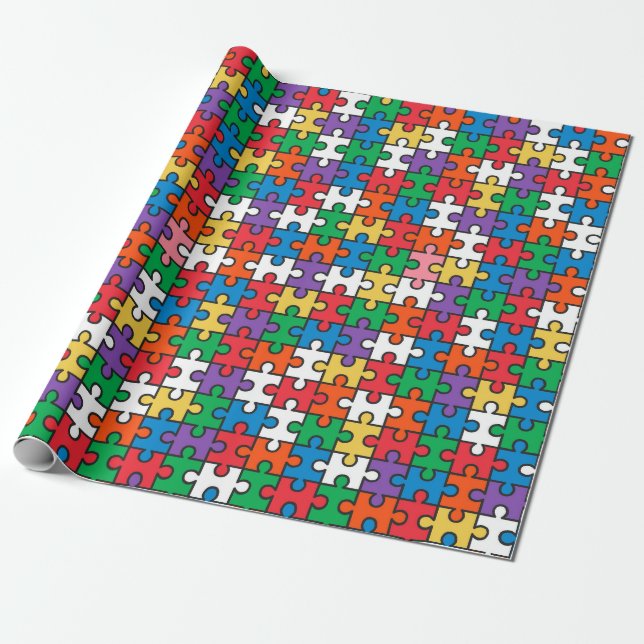 Colourful Puzzle Piece Wrapping Paper (Unrolled)