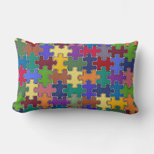 colourful puzzle pieces lumbar pillow