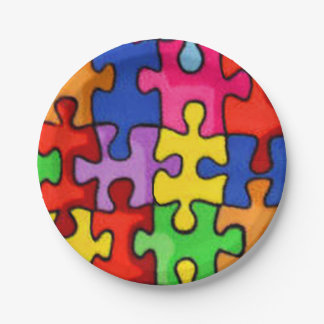 Colourful Puzzle Pieces Paper Plate