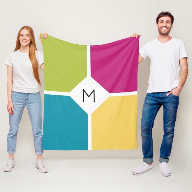 Colourful Quadrants | Summer colours | MONOGRAM Fleece Blanket (In Situ)