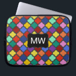 Colourful Quatrefoil Lattice Trellis Monogram Laptop Sleeve<br><div class="desc">This beautiful, colourful quatrefoil Moroccan trellis pattern has a curvy black banner where you can add your monogram / initials. The repeating lattice motif is done in a rainbow of bright colour, from teal and mint green to rich shades of red, blue, purple, golden yellow and orange. Use the template...</div>