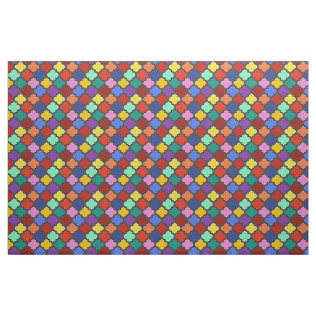 Colourful Quatrefoil Lattice Trellis Pretty Fabric (Yard)