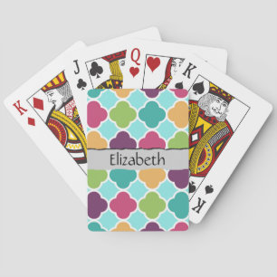 Colourful Quatrefoil, Latticework, Your Name Playing Cards