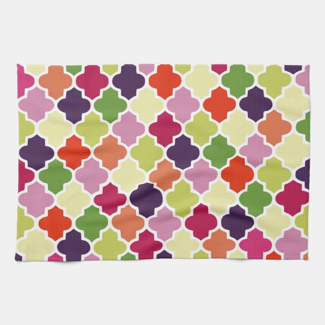 Colourful quatrefoil pattern kitchen towel (Horizontal)