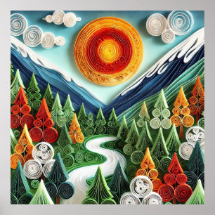 Colourful Quilling Artwork of a Serene Poster