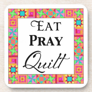 Colourful Quilt Blocks Border Art Eat Pray Quilt Coaster