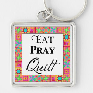 Colourful Quilt Blocks Border Art Eat Pray Quilt Keychain
