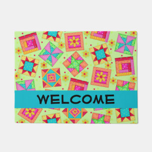 Colourful Quilt Patchwork Blocks Lime Green Custom Doormat
