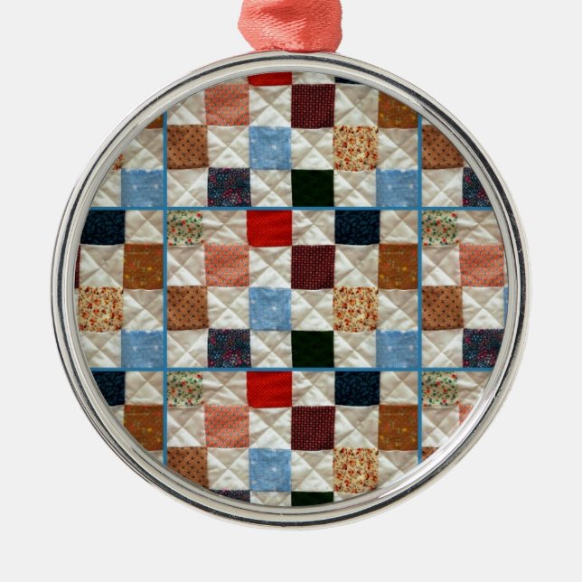 Colourful quilt squares pattern metal ornament (Front)
