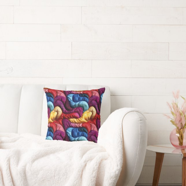Colourful Quilted Fabric Pattern Throw Pillow (Couch)