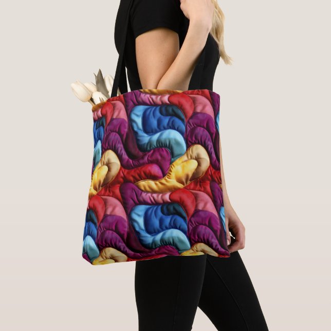 Colourful Quilted Fabric Pattern Tote Bag (Close Up)