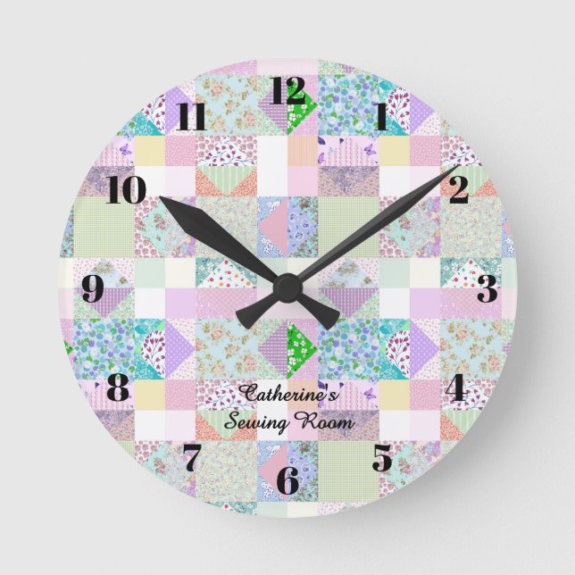 Colourful quilting clock sewing room quilt decor (Front)