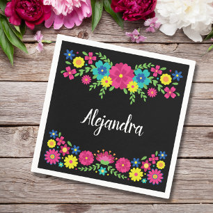 Colourful Quinceañera Mexican flowers Paper Napkin