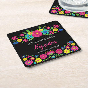 Colourful Quinceañera Mexican flowers Paper Napkin Square Paper Coaster