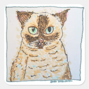 Colourful Quirky Cat Portrait Square Sticker