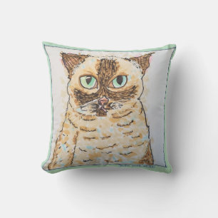 Colourful Quirky Cat Portrait Throw Pillow
