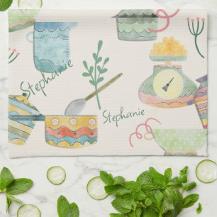 Colourful Quirky Retro Kitchen Theme Personalized Towel