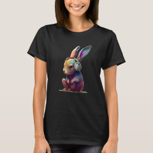 Colourful Rabbit Headphones Music DJ T-Shirt