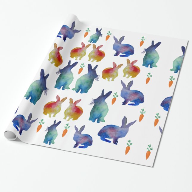 Colourful Rabbits Easter Wrapping Paper (Unrolled)