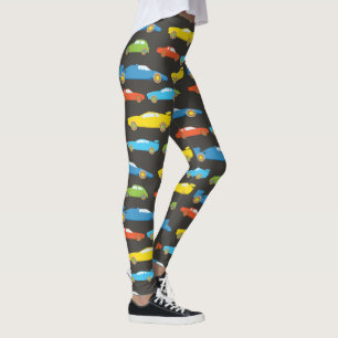 Colourful Race Cars on Black Leggings