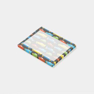 Colourful Race Cars on Black Post-it Notes