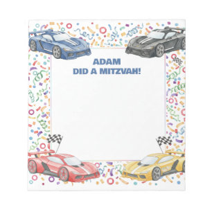 Colourful Racecar Racing Cars Personalized Mitzvah Notepad