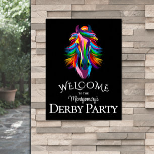 Colourful Racehorse Derby Party Black Welcome Poster