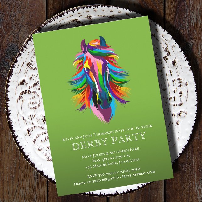 Colourful Racehorse Derby Party Invitation (Colorful racehorse Derby party invitations - PRINTED and/or INSTANT DOWNLOAD)