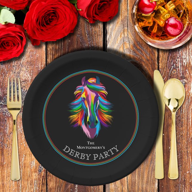 Colourful Racehorse Derby Party Paper Plate (Colorful Racehorse Derby Party Black Paper Plates)