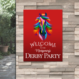 Colourful Racehorse Derby Party Red Welcome Poster