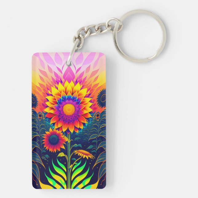 Colourful, Radiant Sunflowers Acrylic Keychain (Back)